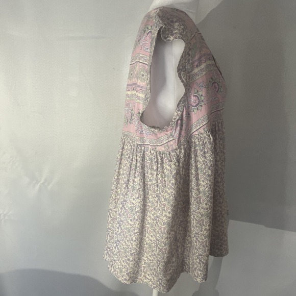 Lucky Brand Pink Floral Print Flutter Sleeve Flowy Babydoll Top Large MSRP $80 - Picture 8 of 12